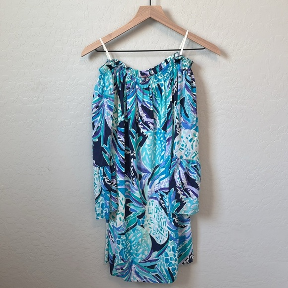 Lilly Pulitzer Nevie Off Shoulder Dress in Alotta Colada Pineapple Size XS - Picture 3 of 8